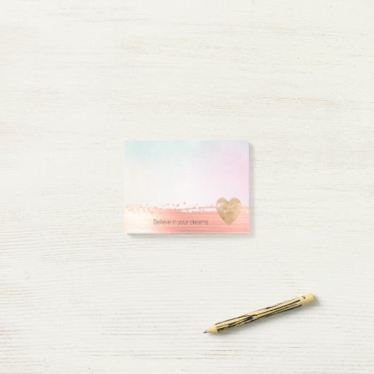 Goud hardestuk Blush Sparkle Tie Dye Post-it® Notes (Op bureau)