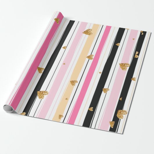 Goud hars kleurrijk handgemaakt strepenpatroon 2 cadeaupapier (Uitgerold)