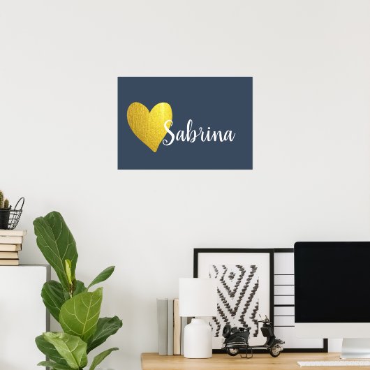 Goud hart en zeemacht, gepersonaliseerde kromme poster (Thuiskantoor)