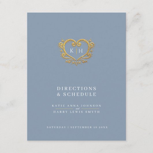 Goud hart grijs wit bruiloft routebeschrijving sch informatiekaartje (Voorkant)