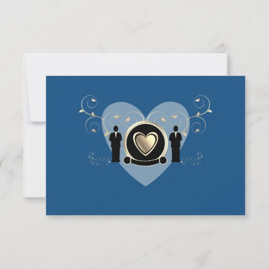 Goud hart mannelijk bruiloft blauw | Receptie Kaar Kaart (Achterkant)