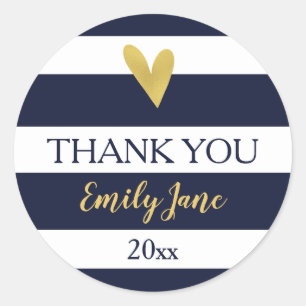 Goud Hart Navy Blue Stripes Baby shower Stickers