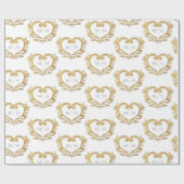 Goud hart op witte, stoffige blauwe monogram bruil cadeaupapier (Vlak)