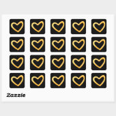 Goud hart op zwarte achtergrond vierkante sticker (Vel)