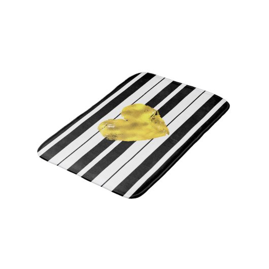 Goud hart, zwarte en witte strepen badmat (Gekanteld)