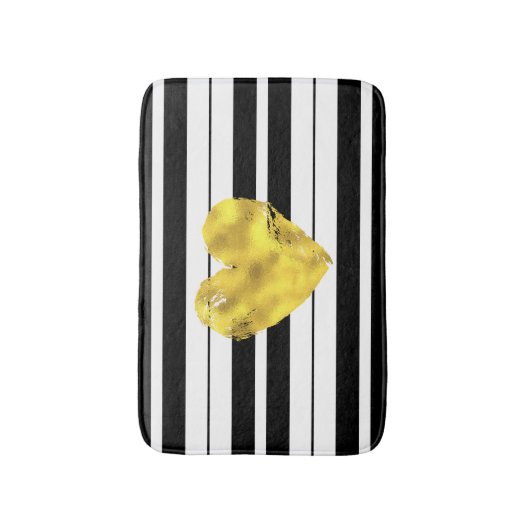 Goud hart, zwarte en witte strepen badmat (Voorkant Verticaal)