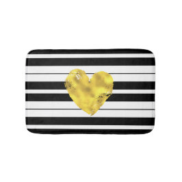 Goud hart, zwarte en witte strepen badmat