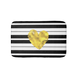 Goud hart, zwarte en witte strepen badmat