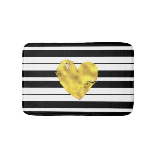 Goud hart, zwarte en witte strepen badmat (Voorkant)