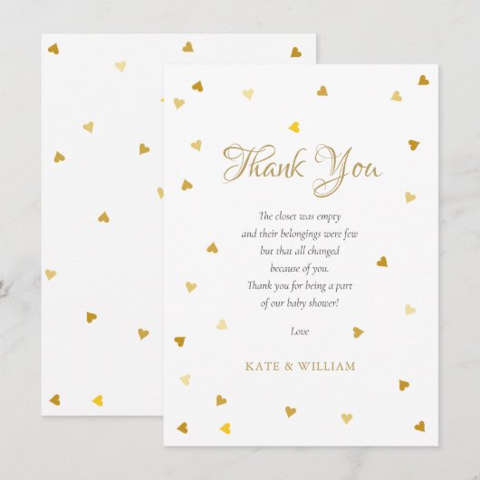 Goud Hartjes Baby Shower Dankjewel Gedicht Bedankkaart (Voorkant / Achterkant)