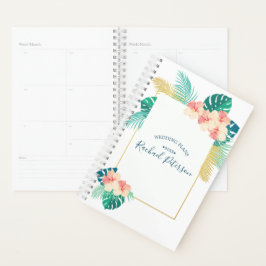 Goud Hawaïaanse Hibiscus Bruiloft Monogram Planner