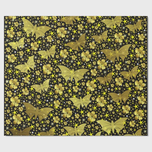 goud, helder, glanzend, vlinders, exclusief gouden cadeaupapier (Vlak)