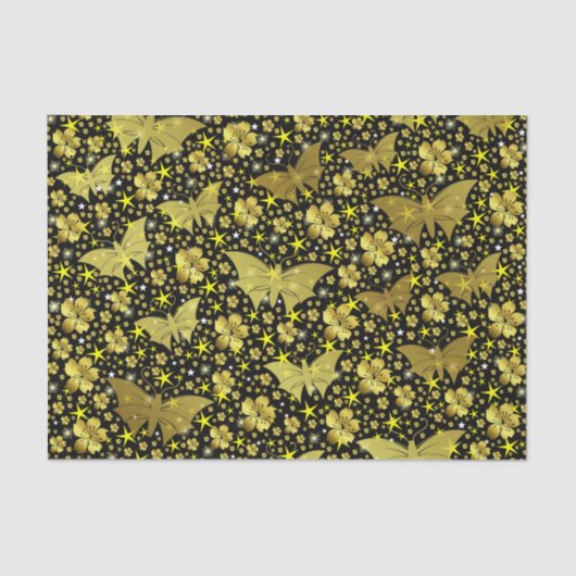 goud, helder, glanzend, vlinders, exclusief gouden tissuepapier (Voorkant)