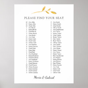 Goud herfst blad. Elegant Wedding Seating Chart Poster
