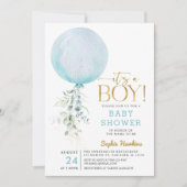 Goud Het is een Baby shower van een padblauw ballo Kaart (Voorkant)