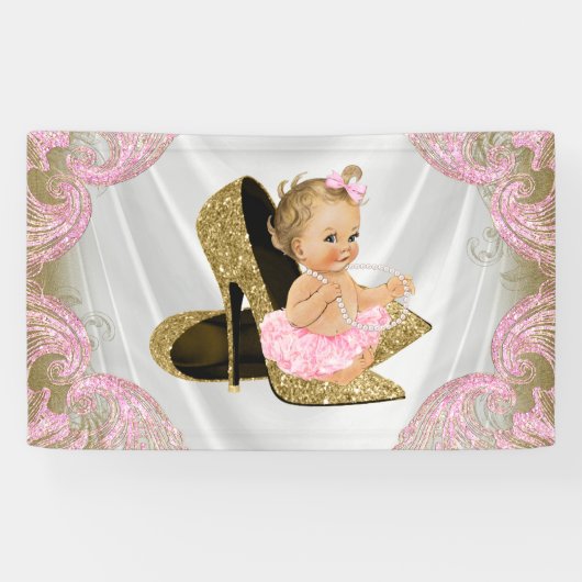 Goud High Heel Shoe Baby shower Spandoek (Horizontaal)