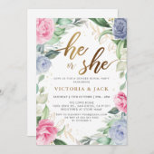 Goud Hij of zij Bloemen Groen Geslacht Onthulling Kaart (Voorkant / Achterkant)