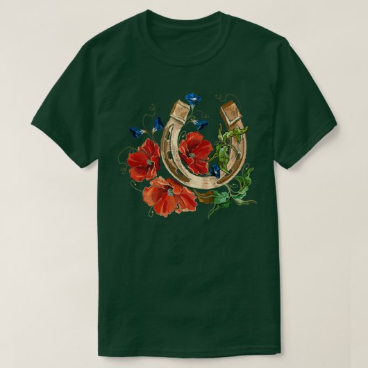 Goud hoefijzer en rode papaver 2 t-shirt (Design voorkant)