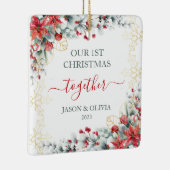 Goud Holly groen Bloemen 1e Kerstmis samen Keramisch Ornament (Rechts)