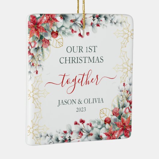 Goud Holly groen Bloemen 1e Kerstmis samen Keramisch Ornament (Rechts)