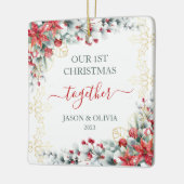 Goud Holly groen Bloemen 1e Kerstmis samen Keramisch Ornament (Links)