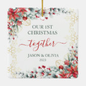 Goud Holly groen Bloemen 1e Kerstmis samen Keramisch Ornament (Achterkant)