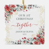 Goud Holly groen Bloemen 1e Kerstmis samen Keramisch Ornament (Voorkant)