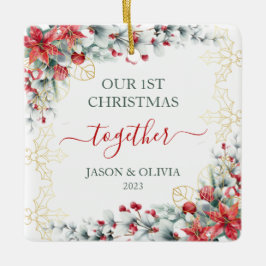 Goud Holly groen Bloemen 1e Kerstmis samen Keramisch Ornament
