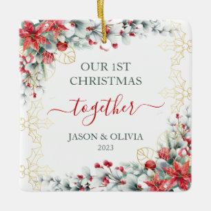 Goud Holly groen Bloemen 1e Kerstmis samen Keramisch Ornament