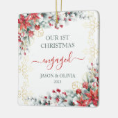 Goud Holly groen Bloemen 1e Kerstmis Verloofd Keramisch Ornament (Links)