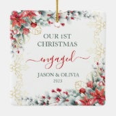 Goud Holly groen Bloemen 1e Kerstmis Verloofd Keramisch Ornament (Achterkant)