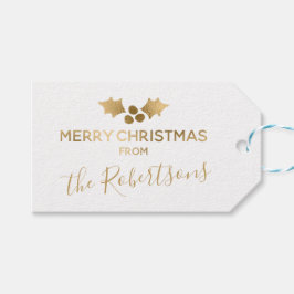 Goud Holly Wit Vrolijk Kerstmis Van Naam Cadeaulabel