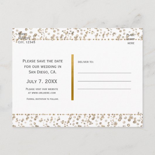 Goud Hollywood Zwart & Wit Strepen Ansichtkaart Aankondigingskaart (Achterkant)