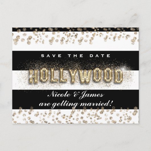 Goud Hollywood Zwart & Wit Strepen Ansichtkaart Aankondigingskaart (Voorkant)