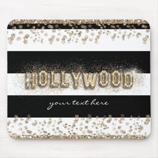 Goud Hollywood Zwart & Witte Strepen Muismat (Voorkant)