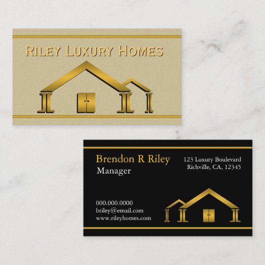 Goud Home Icon Stucco Bouw en Bouw Visitekaartje (Voorkant / Achterkant)