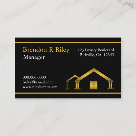 Goud Home Icon Stucco Bouw en Bouw Visitekaartje (Achterkant)