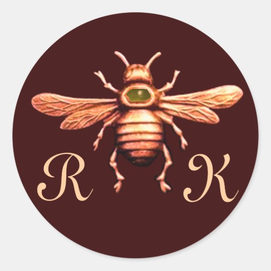 GOUD HONEY BEE / BEEKEEPER BEEKEEPENDE MONOGRAM RONDE STICKER (Voorkant)