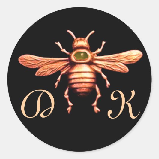 GOUD HONEY BEE / BEEKEEPER BEEKEEPENDE MONOGRAM RONDE STICKER (Voorkant)
