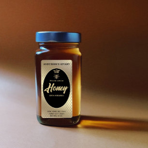 Goud Honey jar moderne scriptkoningin bijen Etiket