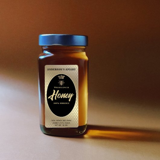 Goud Honey jar moderne scriptkoningin bijen Etiket