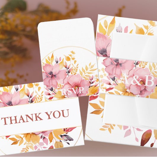 Goud Honing Geel Waterverf Bloemen Bruiloft Kaart