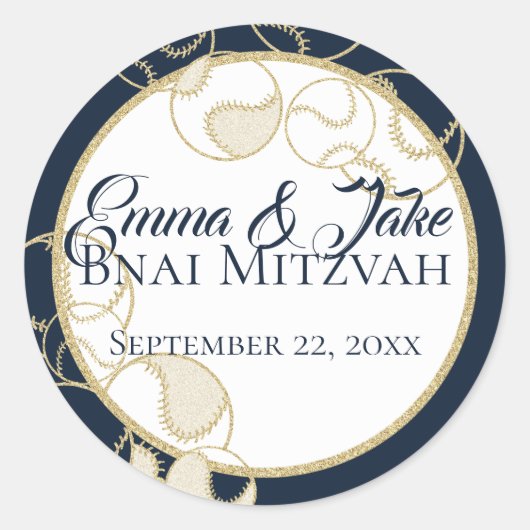 Goud Honkbal Softbal Sport Mitswa Ronde Sticker (Voorkant)