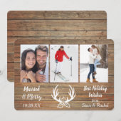 Goud hout gewei getrouwd met drie foto sjabloon (Voorkant / Achterkant)