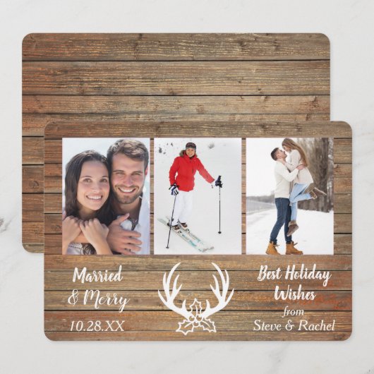 Goud hout gewei getrouwd met drie foto sjabloon (Voorkant / Achterkant)