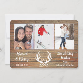 Goud hout gewei getrouwd met drie foto sjabloon