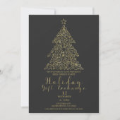 Goud & Houtskool Kerstboom Cadeaubal Party Kaart (Voorkant)
