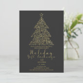 Goud & Houtskool Kerstboom Cadeaubal Party Kaart (Staand voorkant)