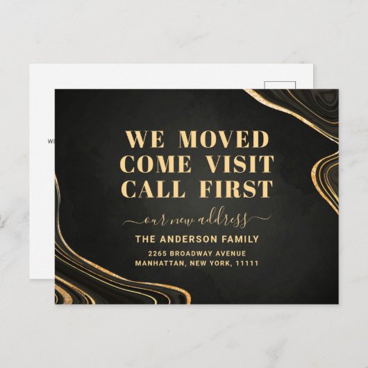 Goud Houtskool Nieuw Adres Verhuisbericht Briefkaart (Voorkant / Achterkant)