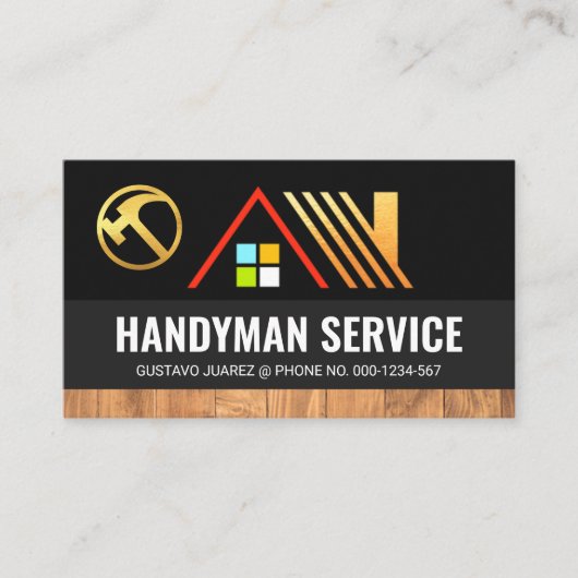 Goud Huis op Grijze Lagen Houtkorrel Visitekaartje (Voorkant)